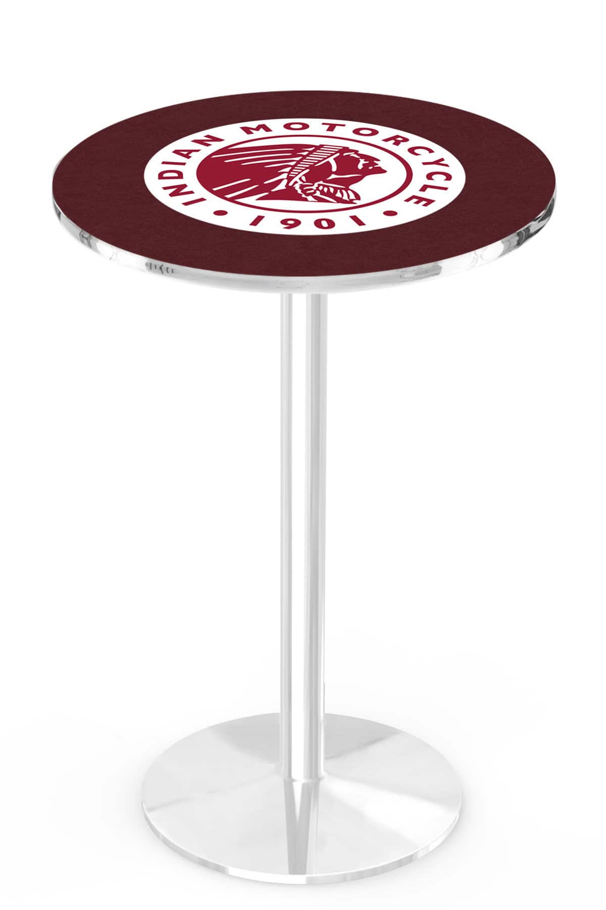 Indian Motorcycle 36-Inch Pub Table with 36-Inch Top, Round Base Base, and Chrome Finish