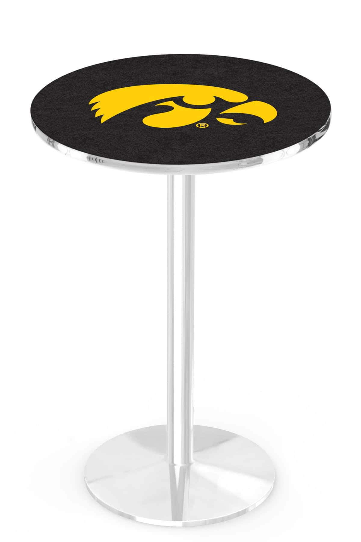 University of Iowa 36-Inch Pub Table with 30-Inch Top, Round Base Base, and Chrome Finish