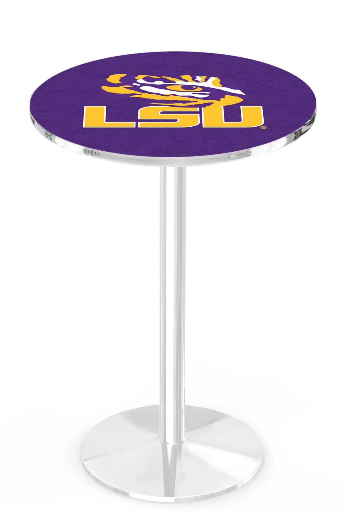 Louisiana State University 42-Inch Pub Table with 30-Inch Top, Round Base Base, and Chrome Finish