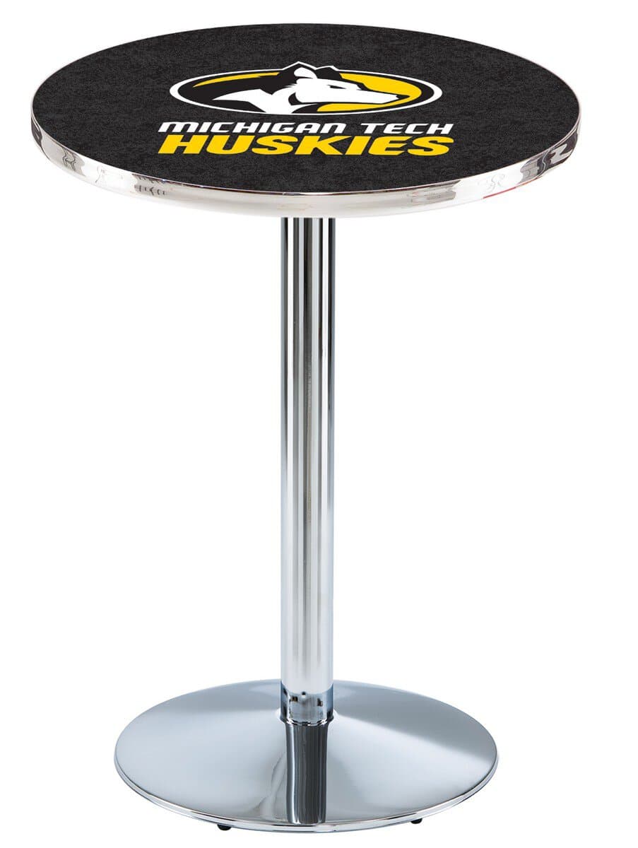 Michigan Tech University 42-Inch Pub Table with 30-Inch Top, Round Base Base, and Chrome Finish