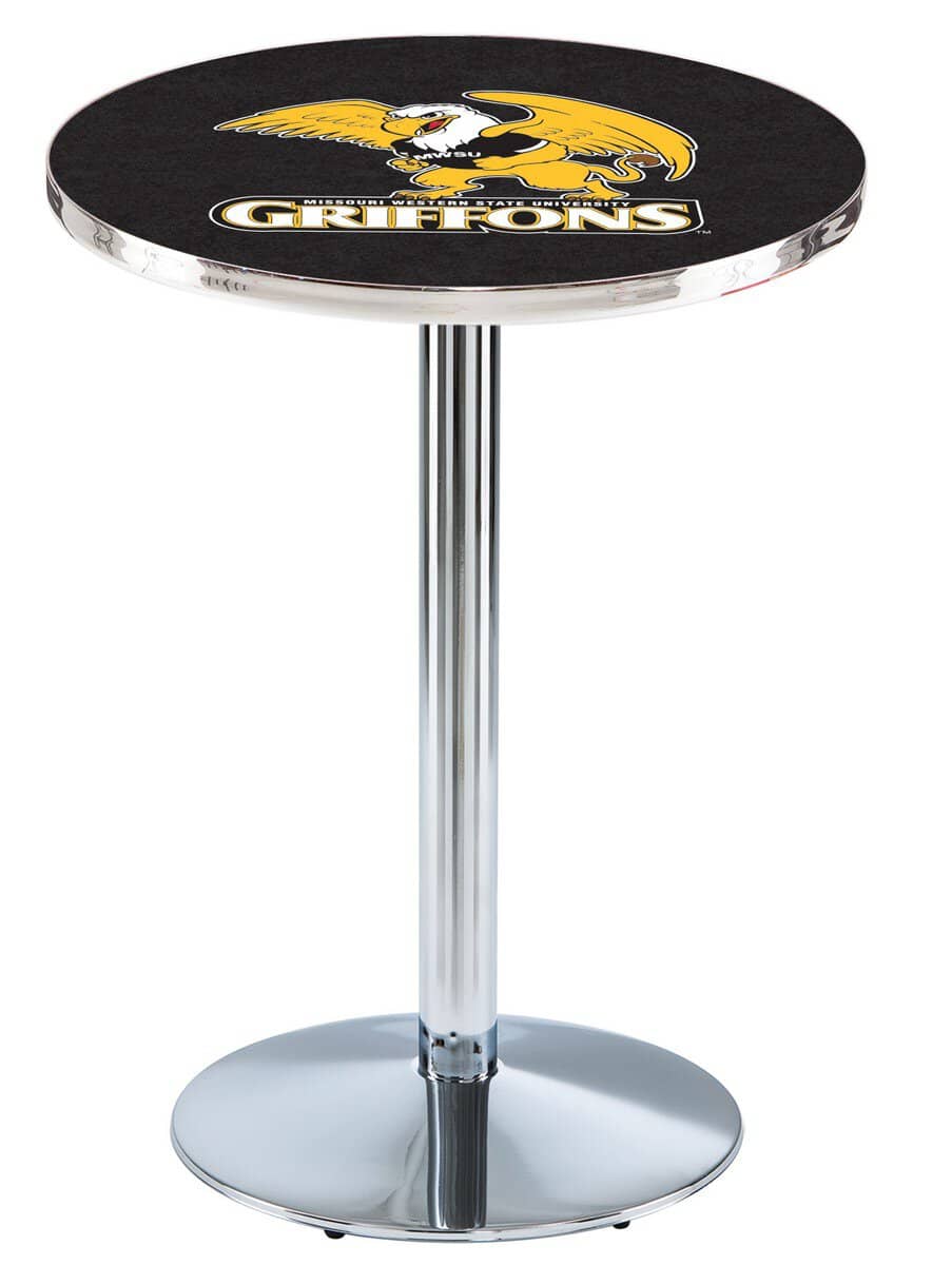 Missouri Western State University 42-Inch Pub Table with 30-Inch Top, Round Base Base, and Chrome Finish