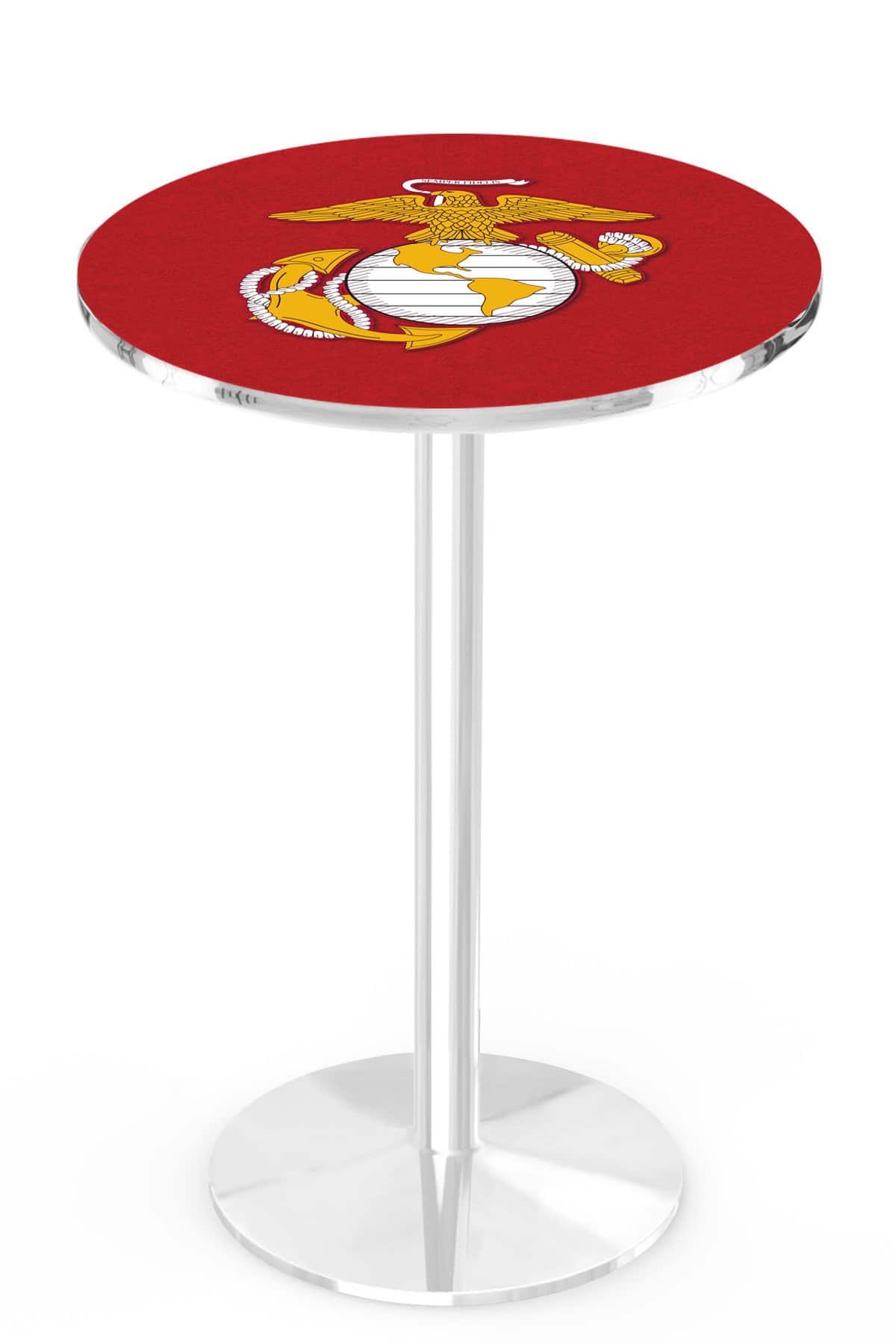 United States Marine Corps (Red/Yellow) 36-Inch Pub Table with 30-Inch Top, Round Base Base, and Chrome Finish