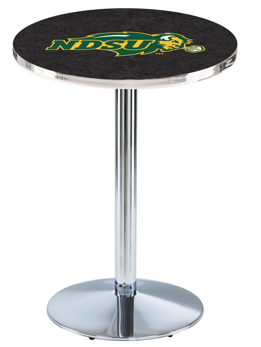 North Dakota State University 36-Inch Pub Table with 36-Inch Top, Round Base Base, and Chrome Finish (Black Top)