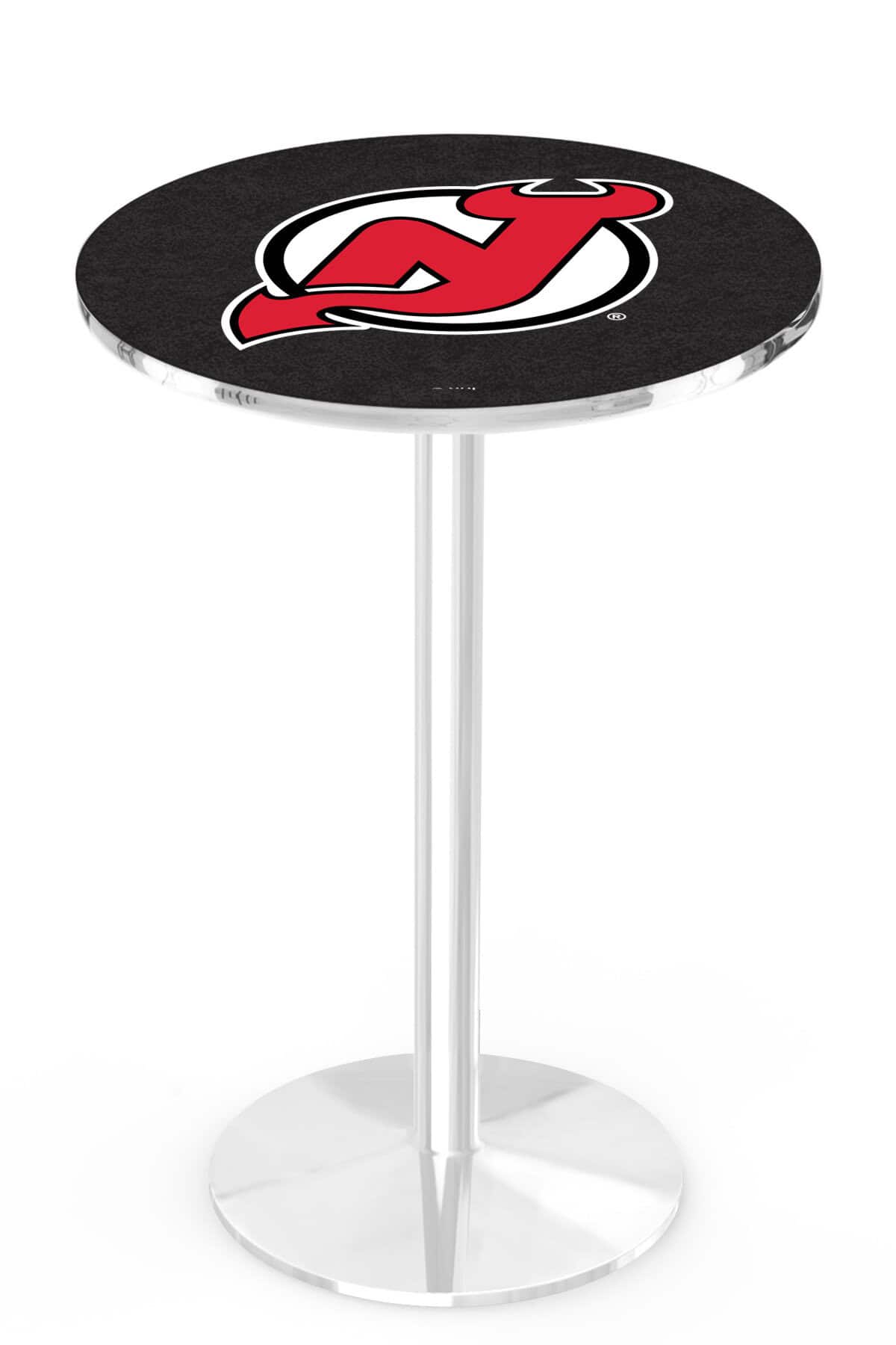 New Jersey Devils 42-Inch Pub Table with 36-Inch Top, Round Base Base, and Chrome Finish