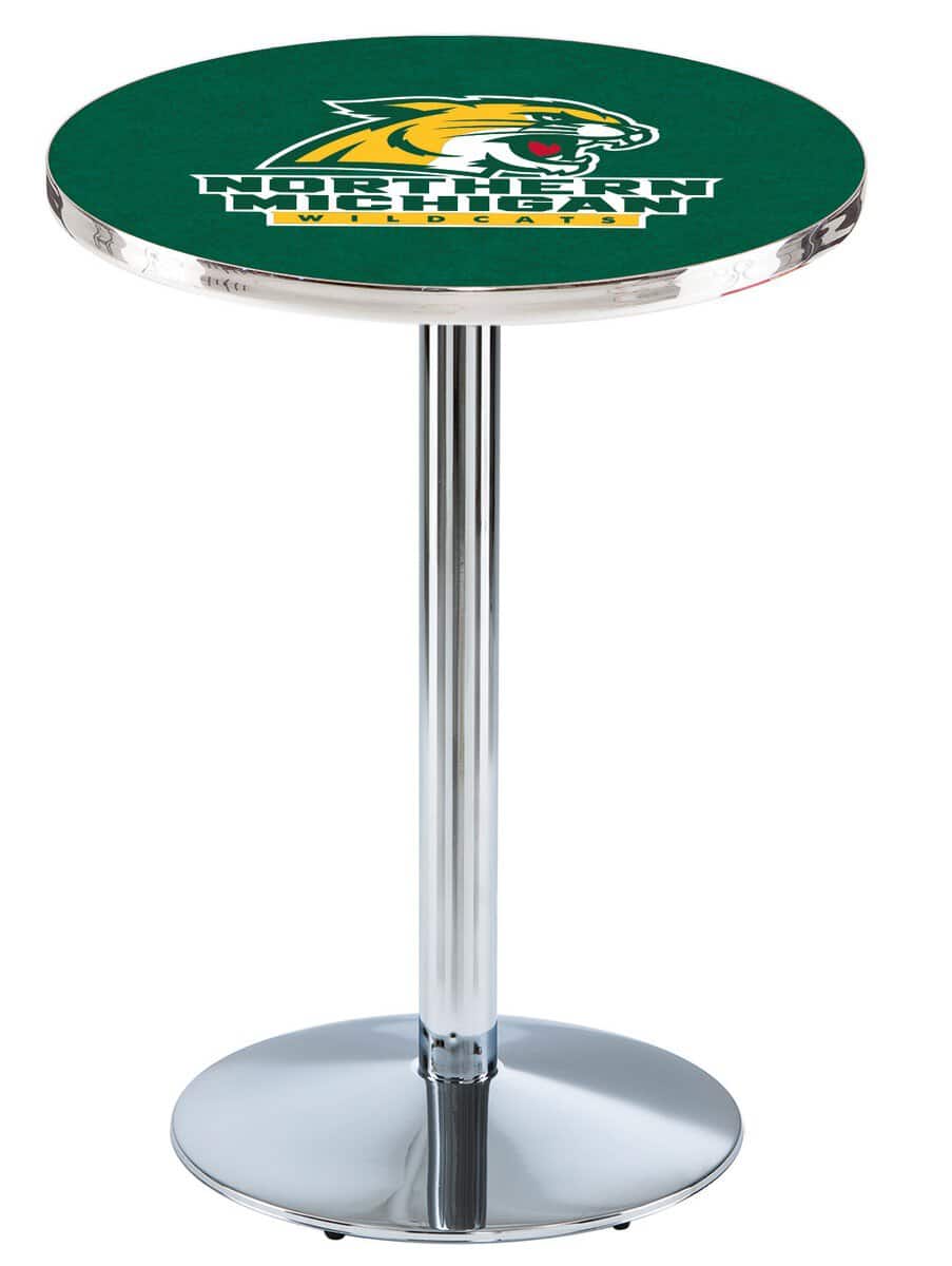 Northern Michigan University 42-Inch Pub Table with 36-Inch Top, Round Base Base, and Chrome Finish