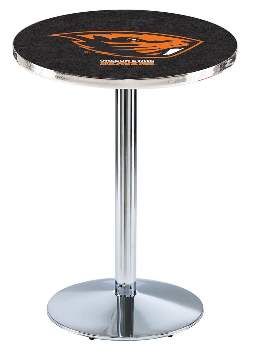 Oregon State University 36-Inch Pub Table with 36-Inch Top, Round Base Base, and Chrome Finish