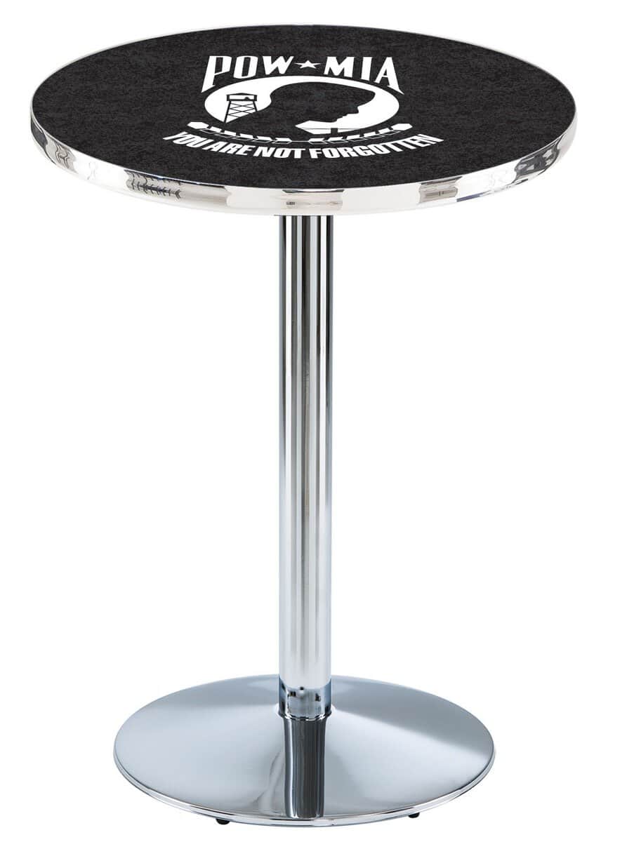 POW/MIA 42-Inch Pub Table with 30-Inch Top, Round Base Base, and Chrome Finish