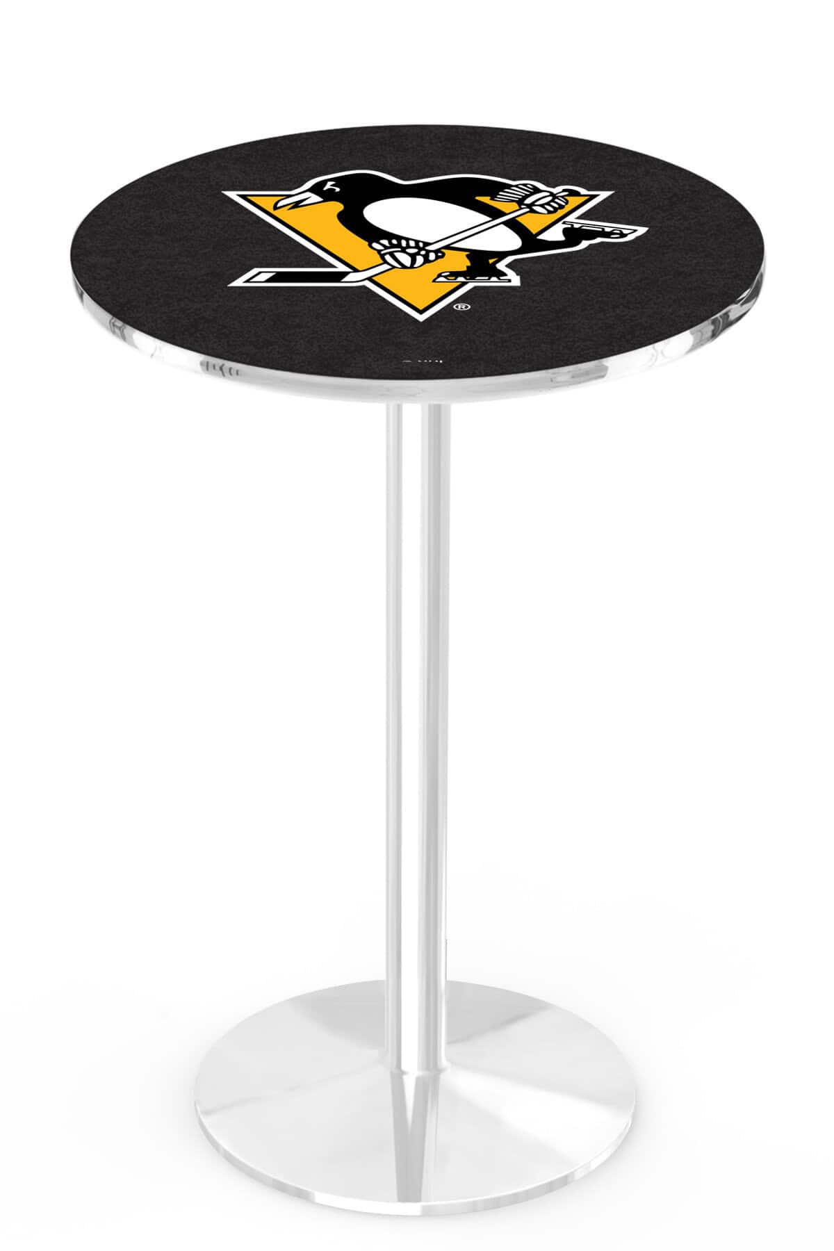 Pittsburgh Penguins 36-Inch Pub Table with 36-Inch Top, Round Base Base, and Chrome Finish