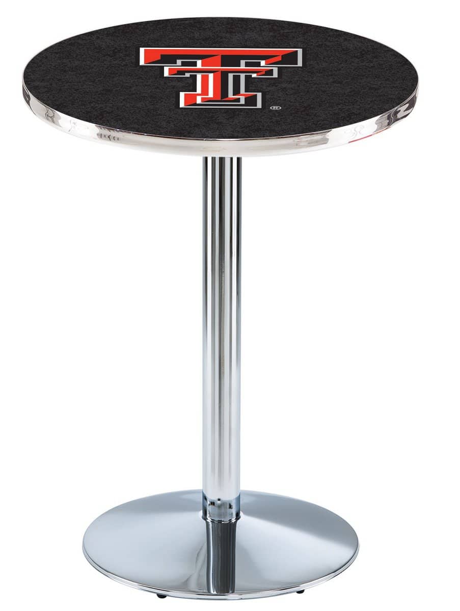 Texas Tech University 42-Inch Pub Table with 36-Inch Top, Round Base Base, and Chrome Finish