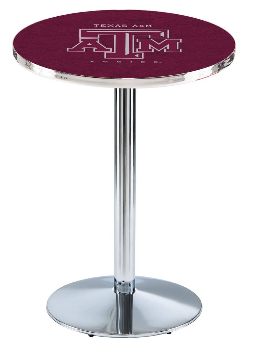Texas A&M 36-Inch Pub Table with 36-Inch Top, Round Base Base, and Chrome Finish