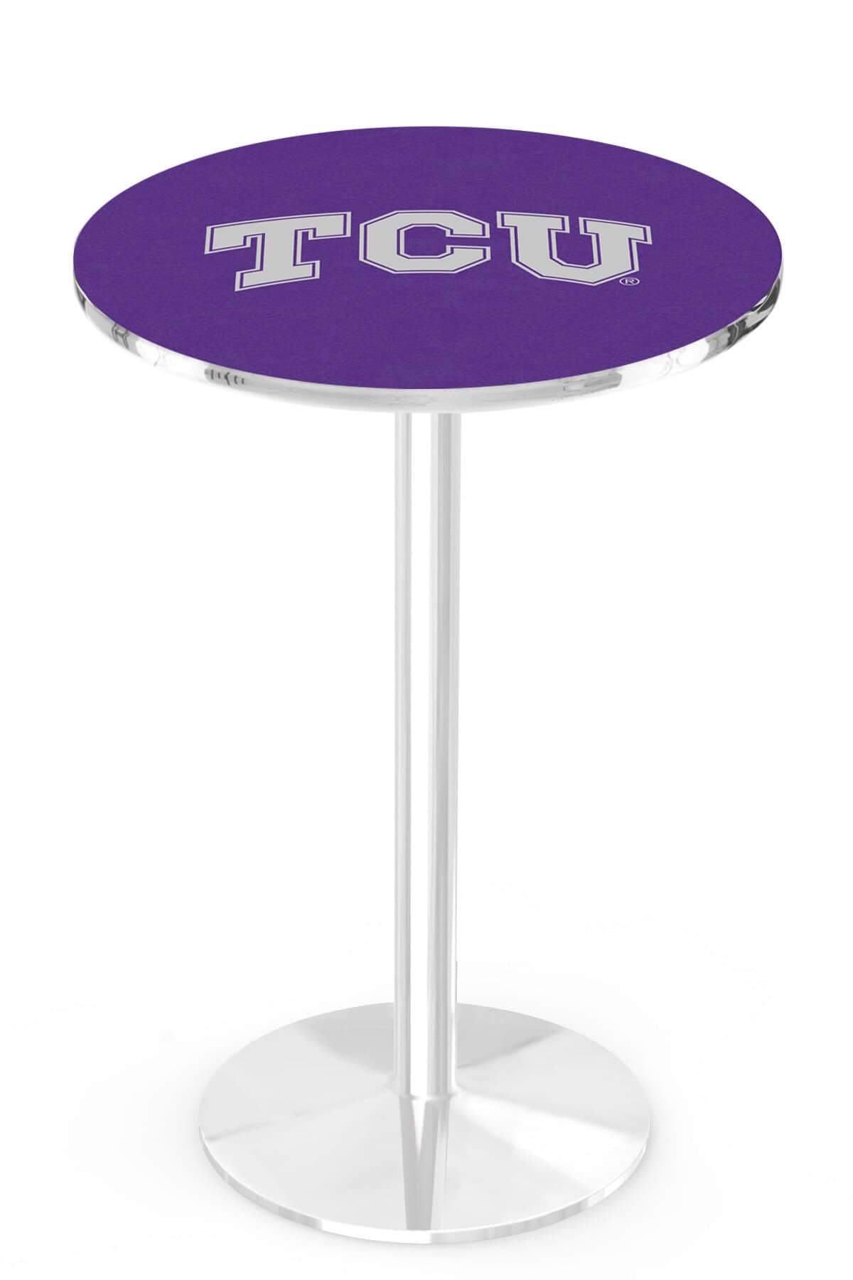 Texas Christian University 42-Inch Pub Table with 36-Inch Top, Round Base Base, and Chrome Finish