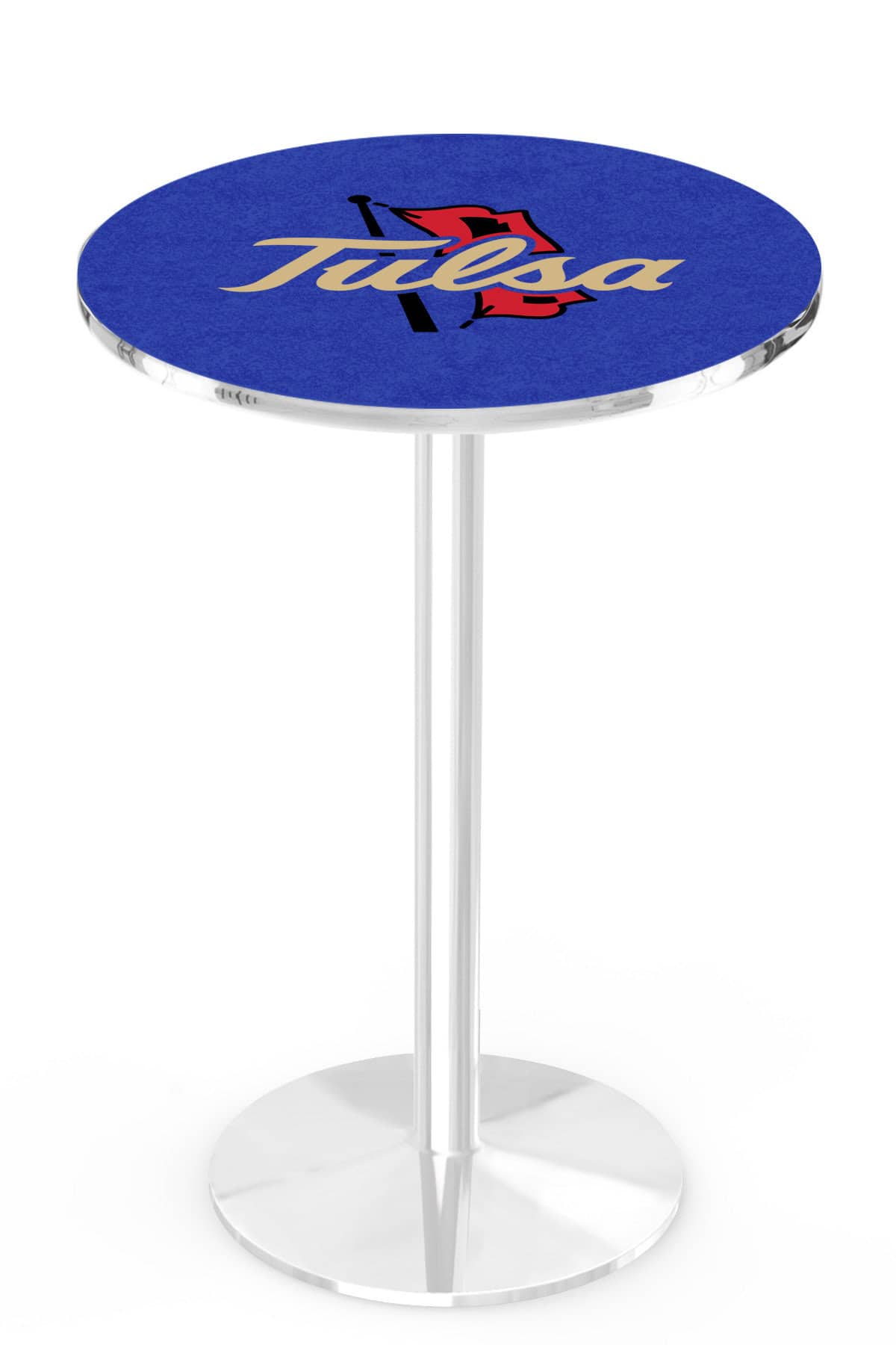University of Tulsa 42-Inch Pub Table with 36-Inch Top, Round Base Base, and Chrome Finish