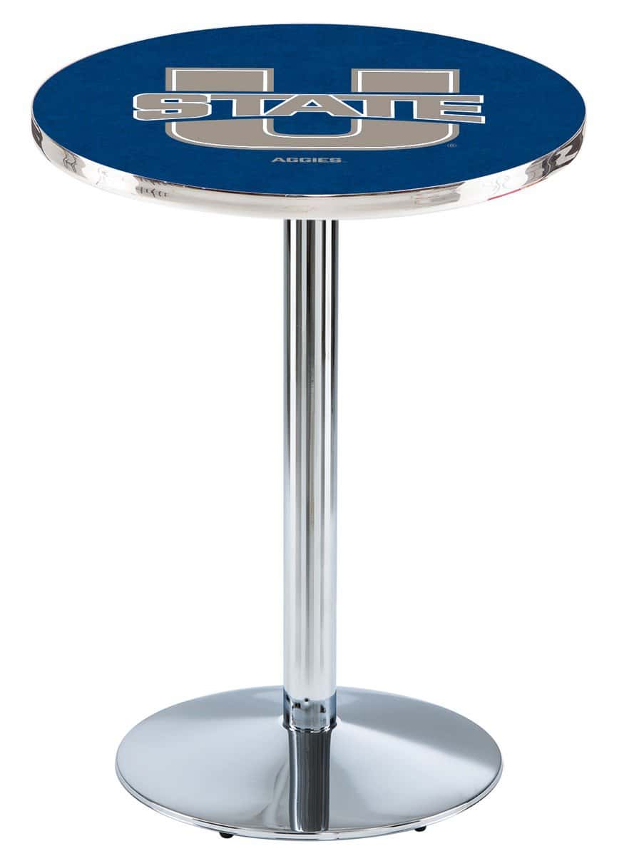 Utah State University 42-Inch Pub Table with 30-Inch Top, Round Base Base, and Chrome Finish