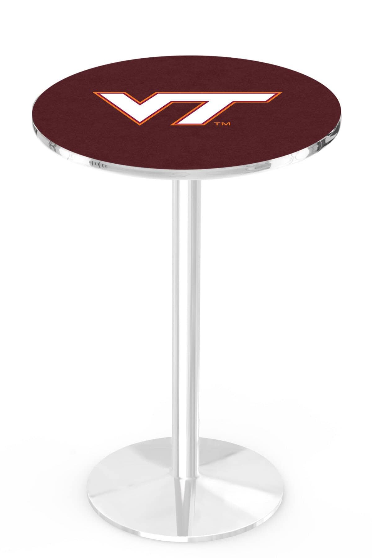 Virginia Tech University 42-Inch Pub Table with 36-Inch Top, Round Base Base, and Chrome Finish