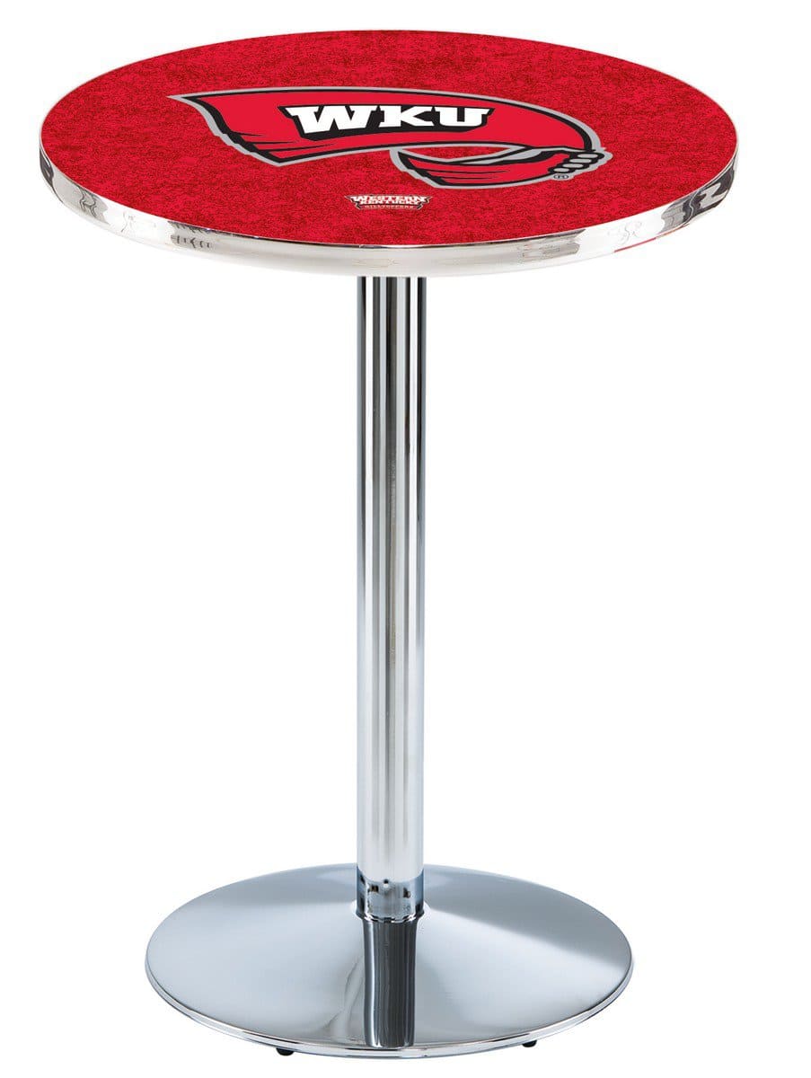 Western Kentucky University 36-Inch Pub Table with 36-Inch Top, Round Base Base, and Chrome Finish