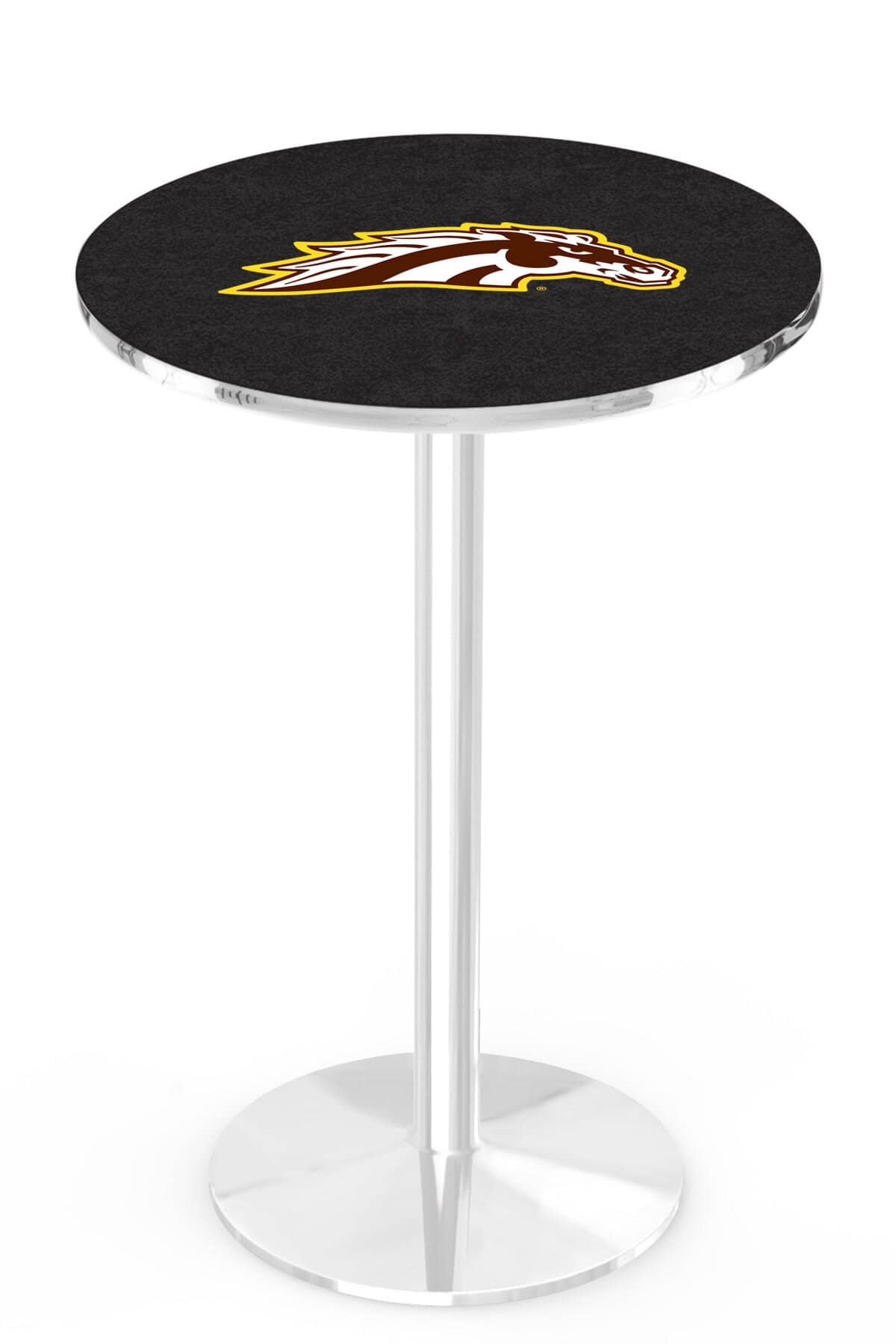 Western Michigan University 36-Inch Pub Table with 36-Inch Top, Round Base Base, and Chrome Finish