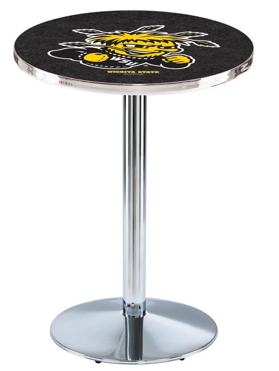 Wichita State University 36-Inch Pub Table with 36-Inch Top, Round Base Base, and Chrome Finish