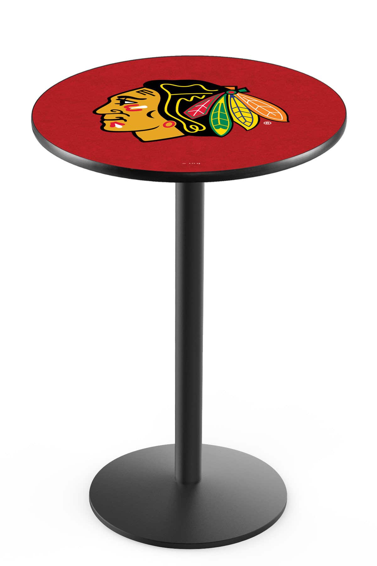 Chicago Blackhawks 36-Inch Pub Table with 36-Inch Top, Round Base Base, and Black Wrinkle Finish
