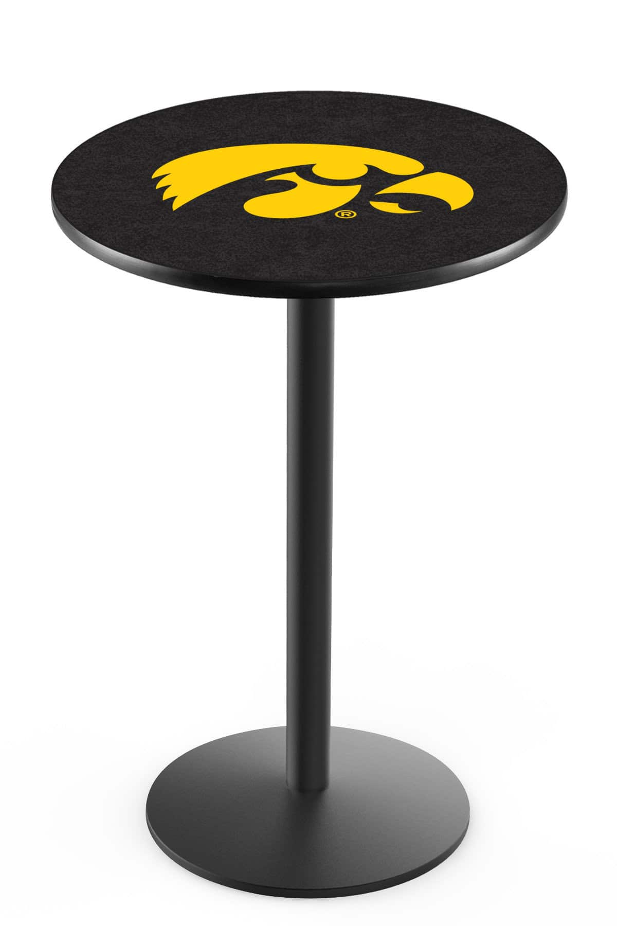 University of Iowa 36-Inch Pub Table with 36-Inch Top, Round Base Base, and Black Wrinkle Finish