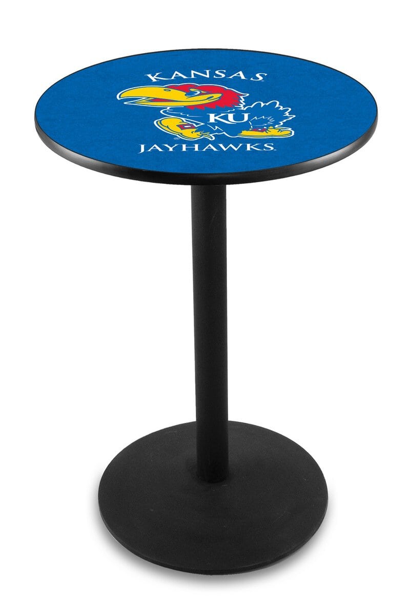 University of Kansas 42-Inch Pub Table with 36-Inch Top, Round Base Base, and Black Wrinkle Finish