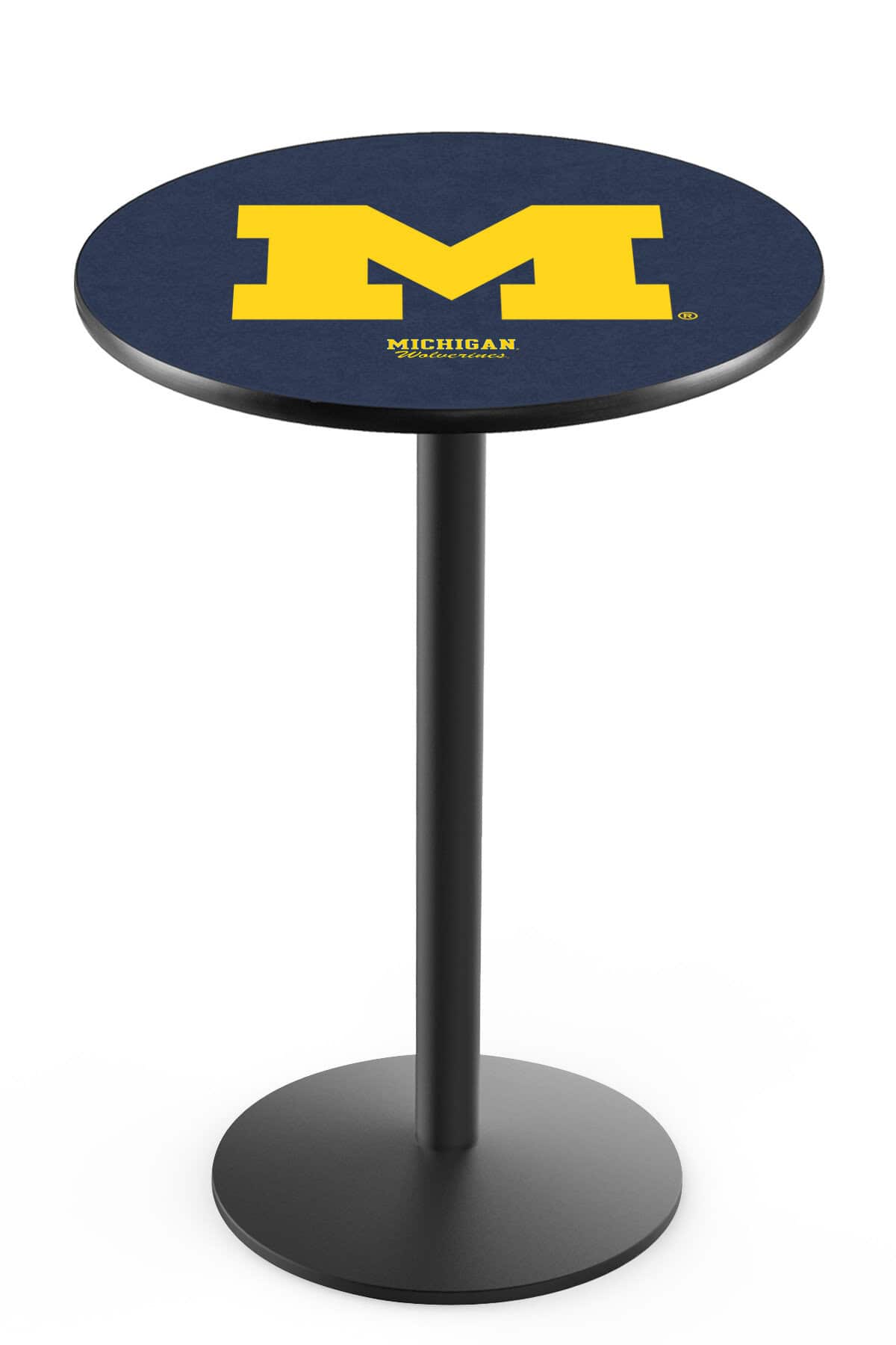 University of Michigan 42-Inch Pub Table with 30-Inch Top, Round Base Base, and Black Wrinkle Finish