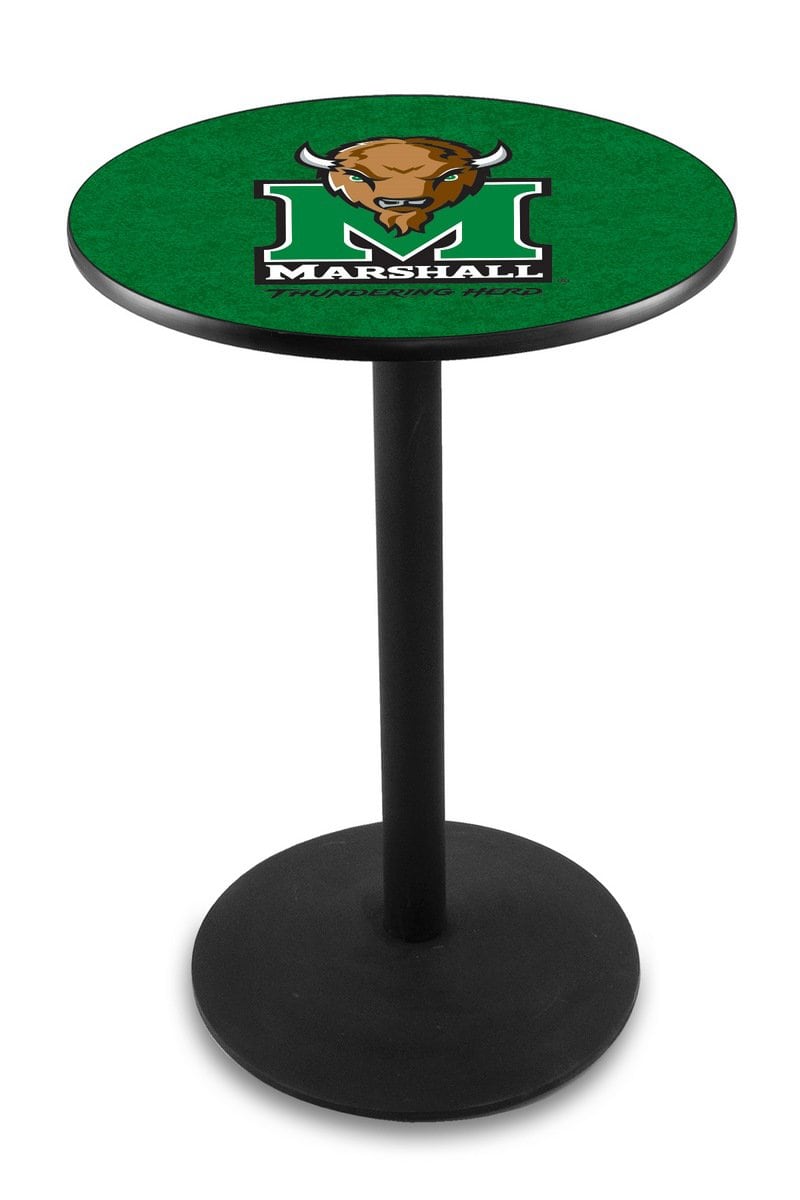 Marshall University 36-Inch Pub Table with 30-Inch Top, Round Base Base, and Black Wrinkle Finish