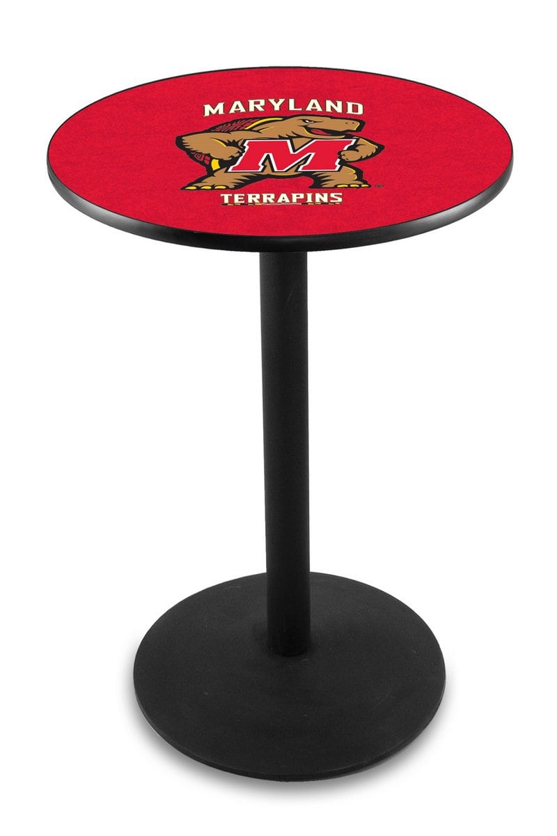 University of Maryland 42-Inch Pub Table with 30-Inch Top, Round Base Base, and Black Wrinkle Finish