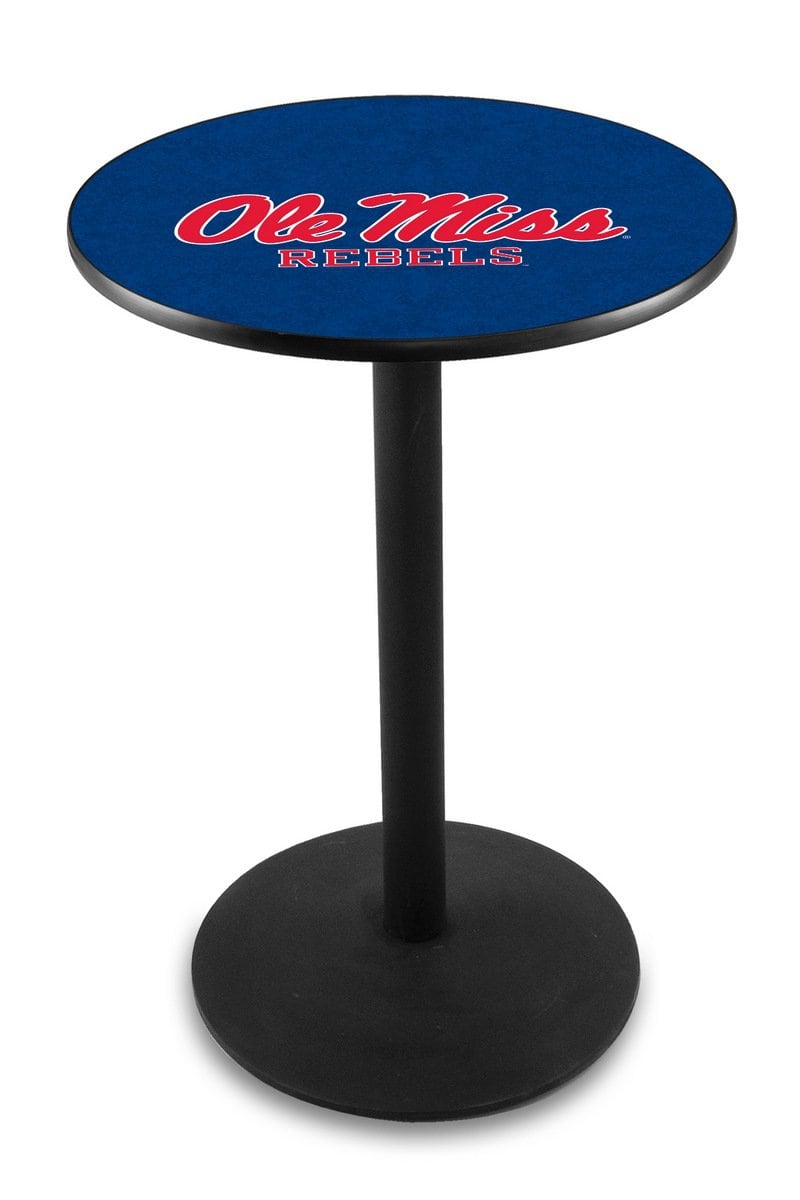 University of Mississippi 42-Inch Pub Table with 36-Inch Top, Round Base Base, and Black Wrinkle Finish