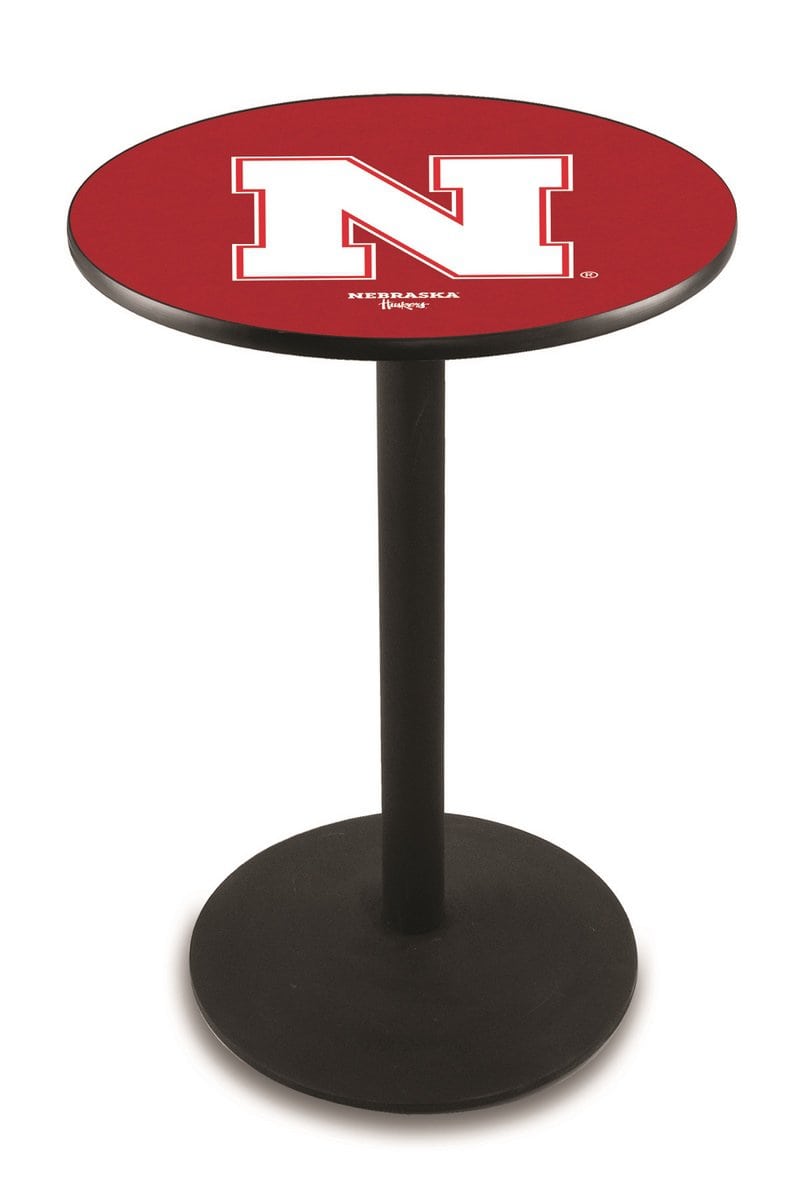 University of Nebraska 36-Inch Pub Table with 36-Inch Top, Round Base Base, and Black Wrinkle Finish