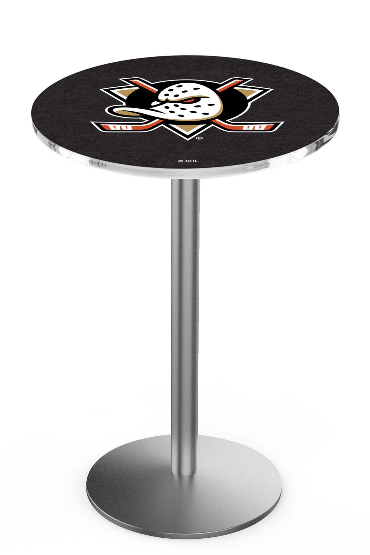 Anaheim Ducks 36-Inch Pub Table with 36-Inch Top, Round Base Base, and Stainless Finish