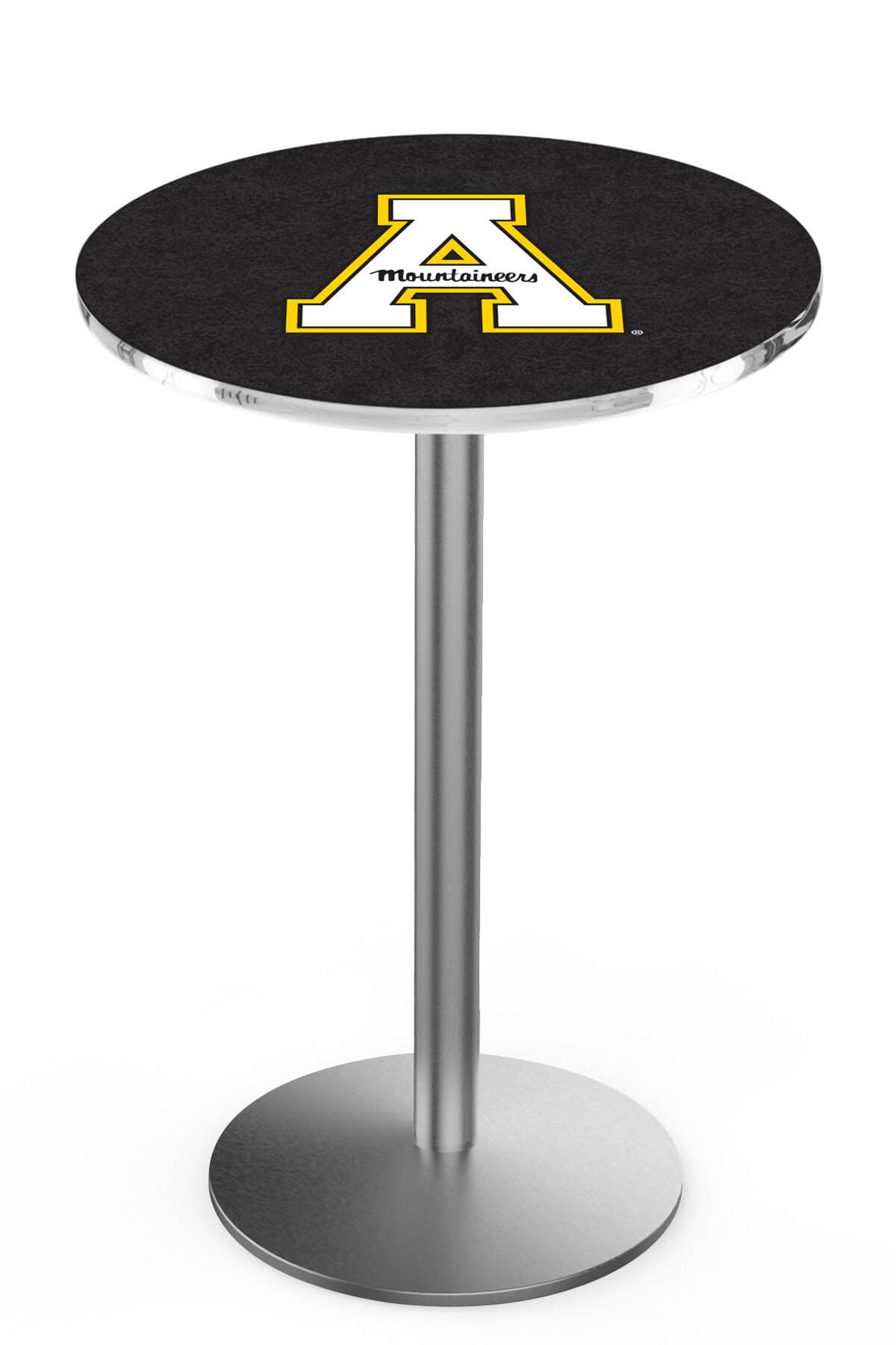 Appalachian State University 36-Inch Pub Table with 36-Inch Top, Round Base Base, and Stainless Finish