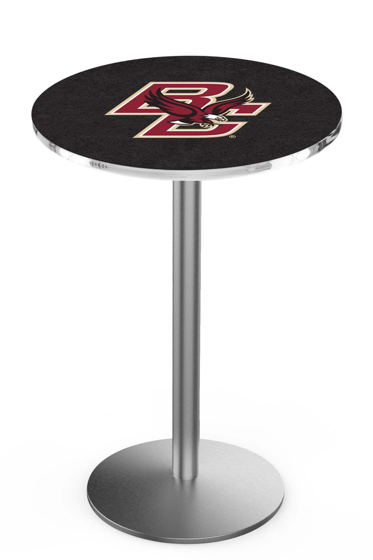 Boston College 42-Inch Pub Table with 30-Inch Top, Round Base Base, and Stainless Finish