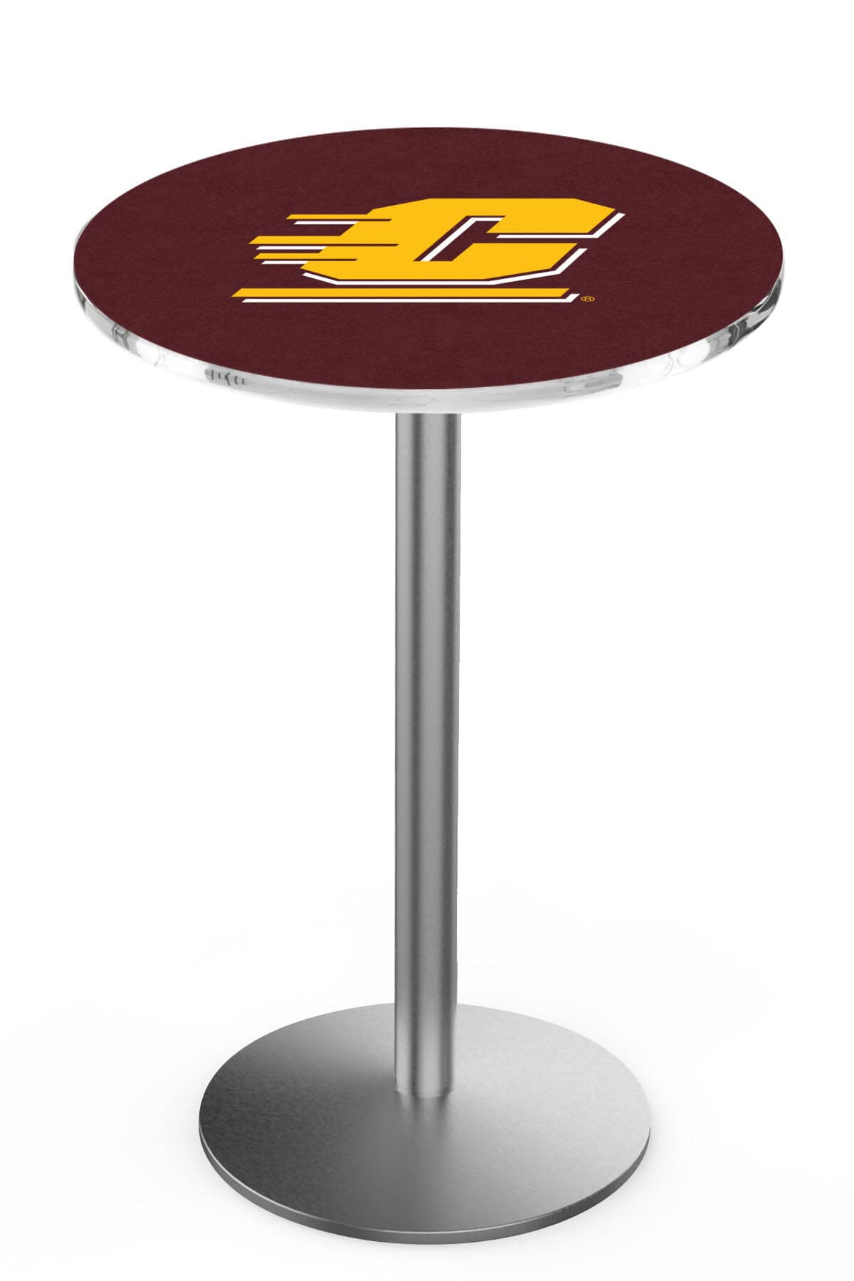 Central Michigan University 36-Inch Pub Table with 30-Inch Top, Round Base Base, and Stainless Finish