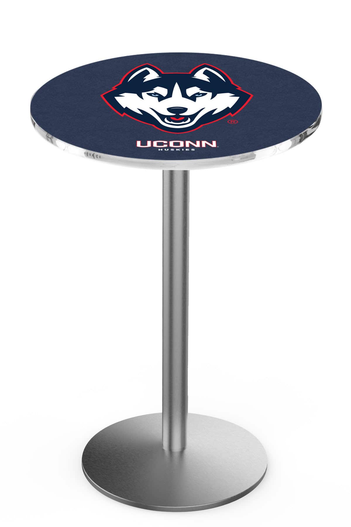 University of Connecticut 36-Inch Pub Table with 30-Inch Top, Round Base Base, and Stainless Finish