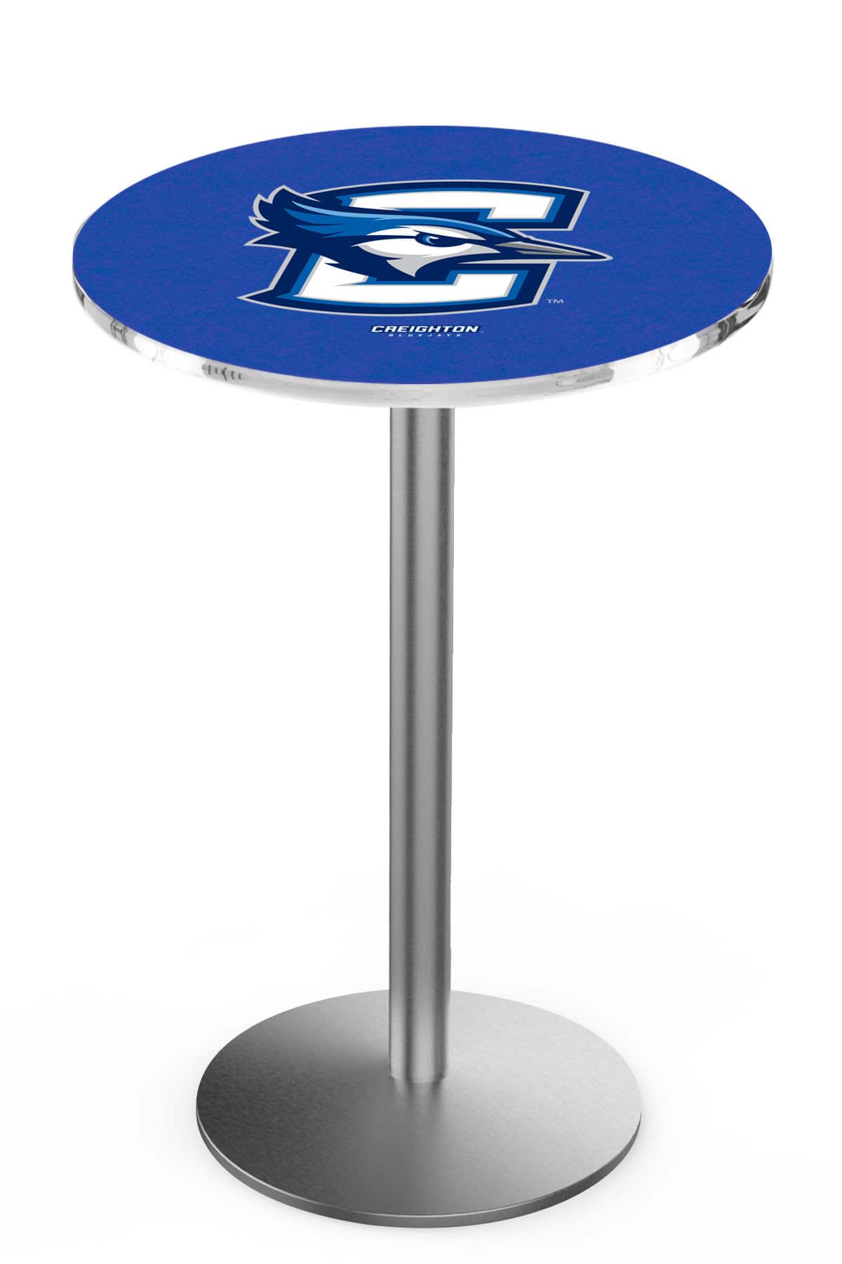 Creighton University 42-Inch Pub Table with 30-Inch Top, Round Base Base, and Stainless Finish
