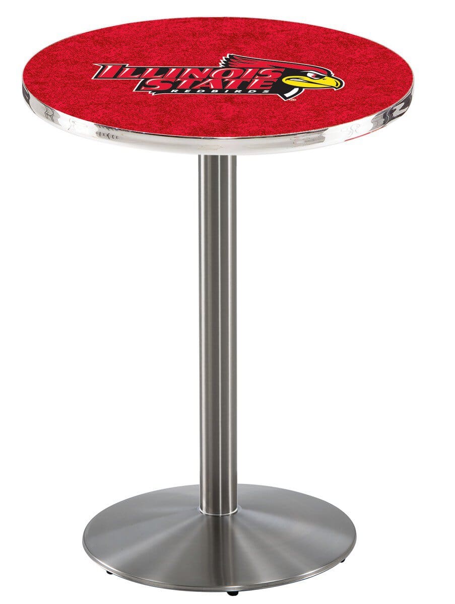 Illinois State University 36-Inch Pub Table with 36-Inch Top, Round Base Base, and Stainless Finish