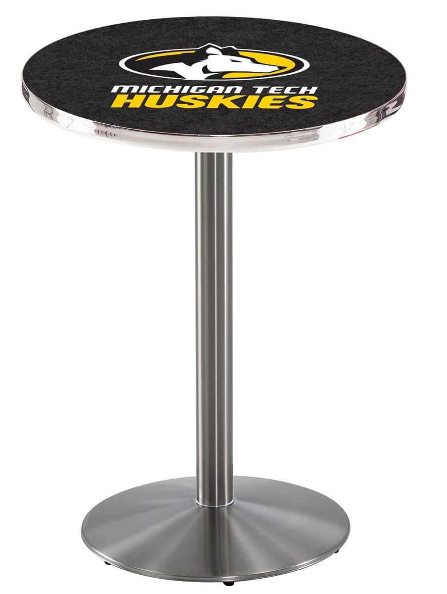 Michigan Tech University 42-Inch Pub Table with 36-Inch Top, Round Base Base, and Stainless Finish