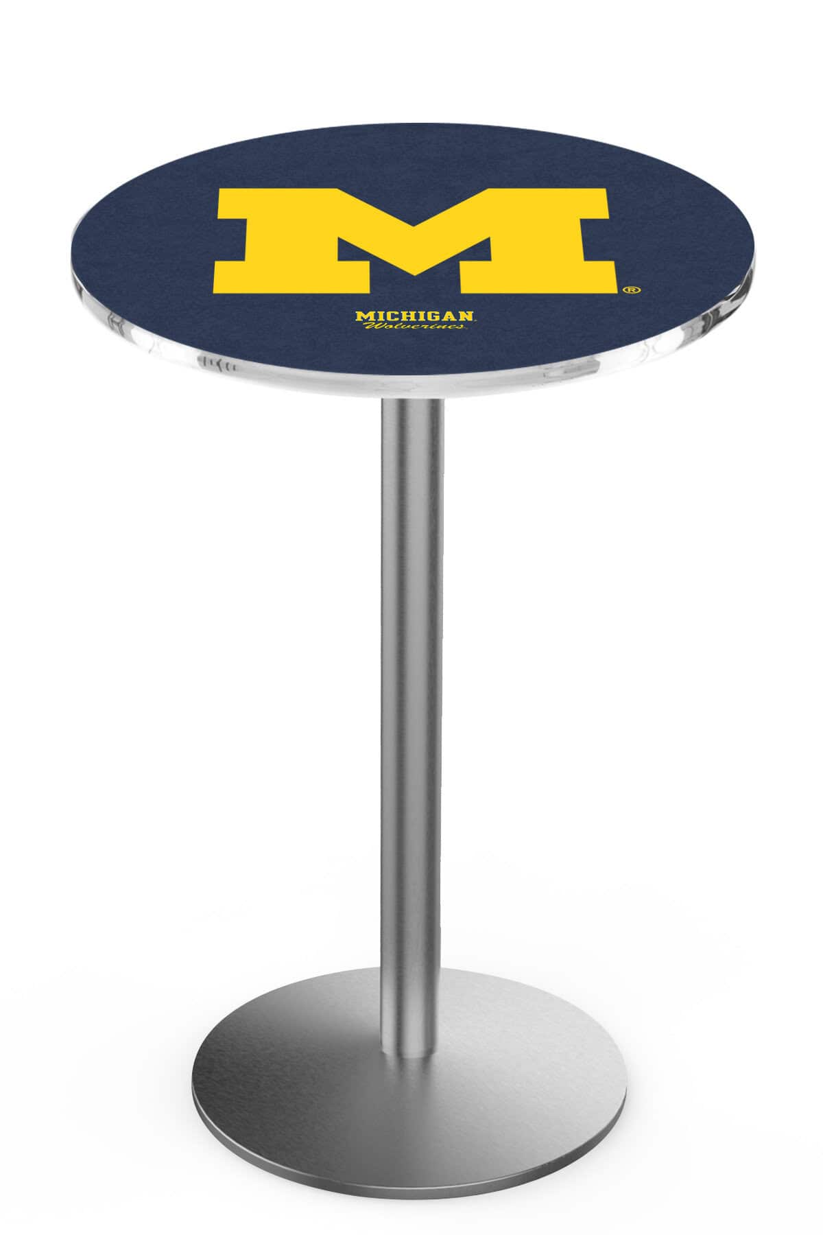University of Michigan 42-Inch Pub Table with 30-Inch Top, Round Base Base, and Stainless Finish