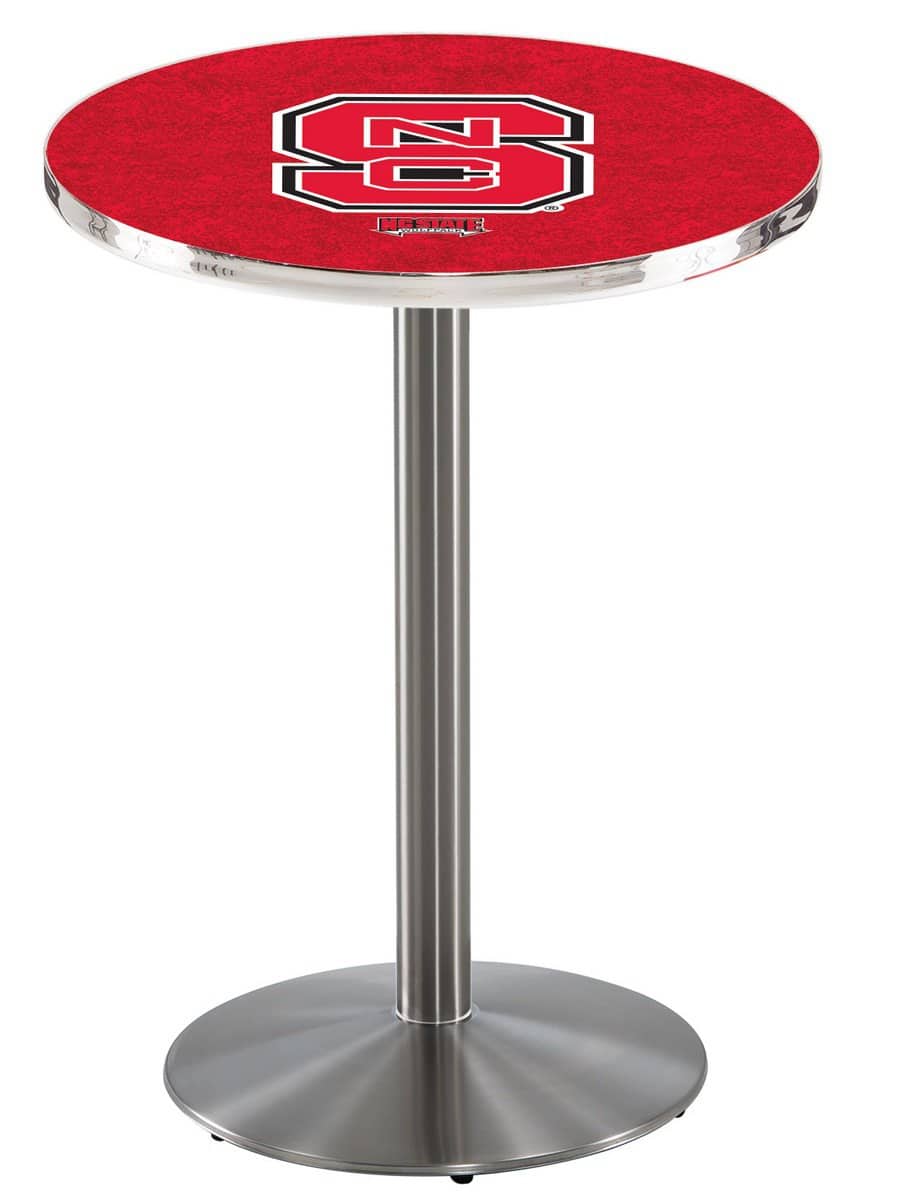 North Carolina State University 36-Inch Pub Table with 30-Inch Top, Round Base Base, and Stainless Finish
