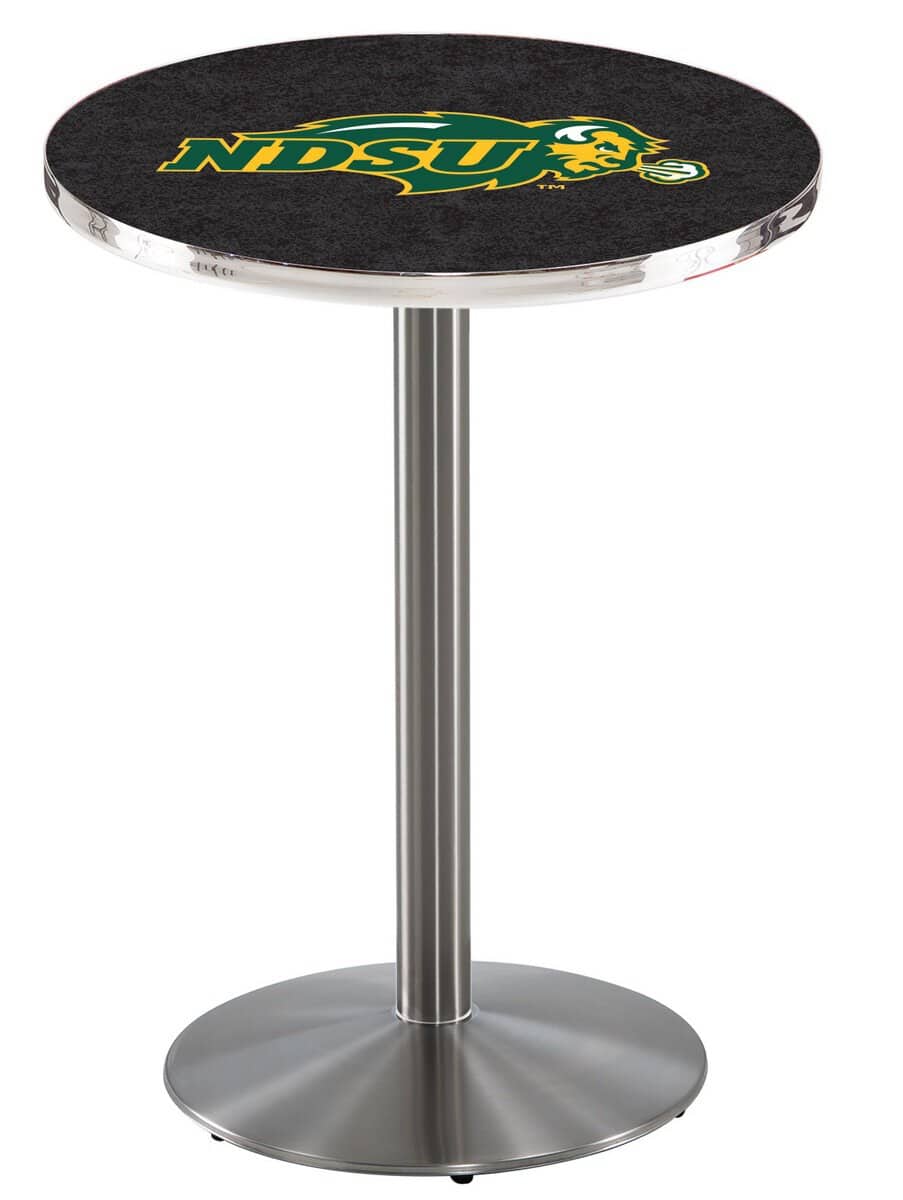 North Dakota State University 42-Inch Pub Table with 36-Inch Top, Round Base Base, and Stainless Finish (Black Top)