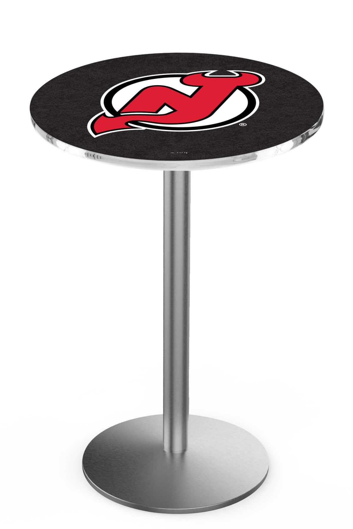 New Jersey Devils 36-Inch Pub Table with 30-Inch Top, Round Base Base, and Stainless Finish
