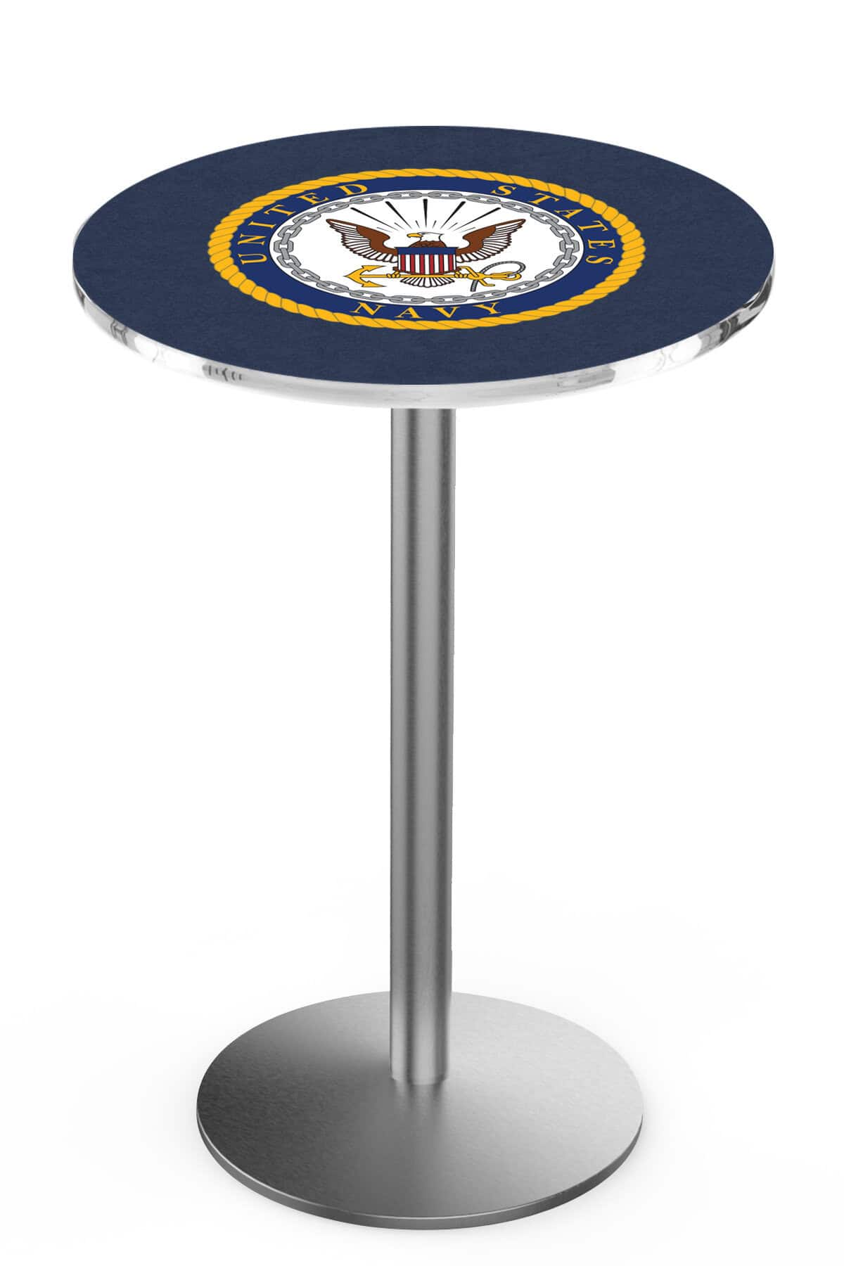 United States Navy 42-Inch Pub Table with 30-Inch Top, Round Base Base, and Stainless Finish