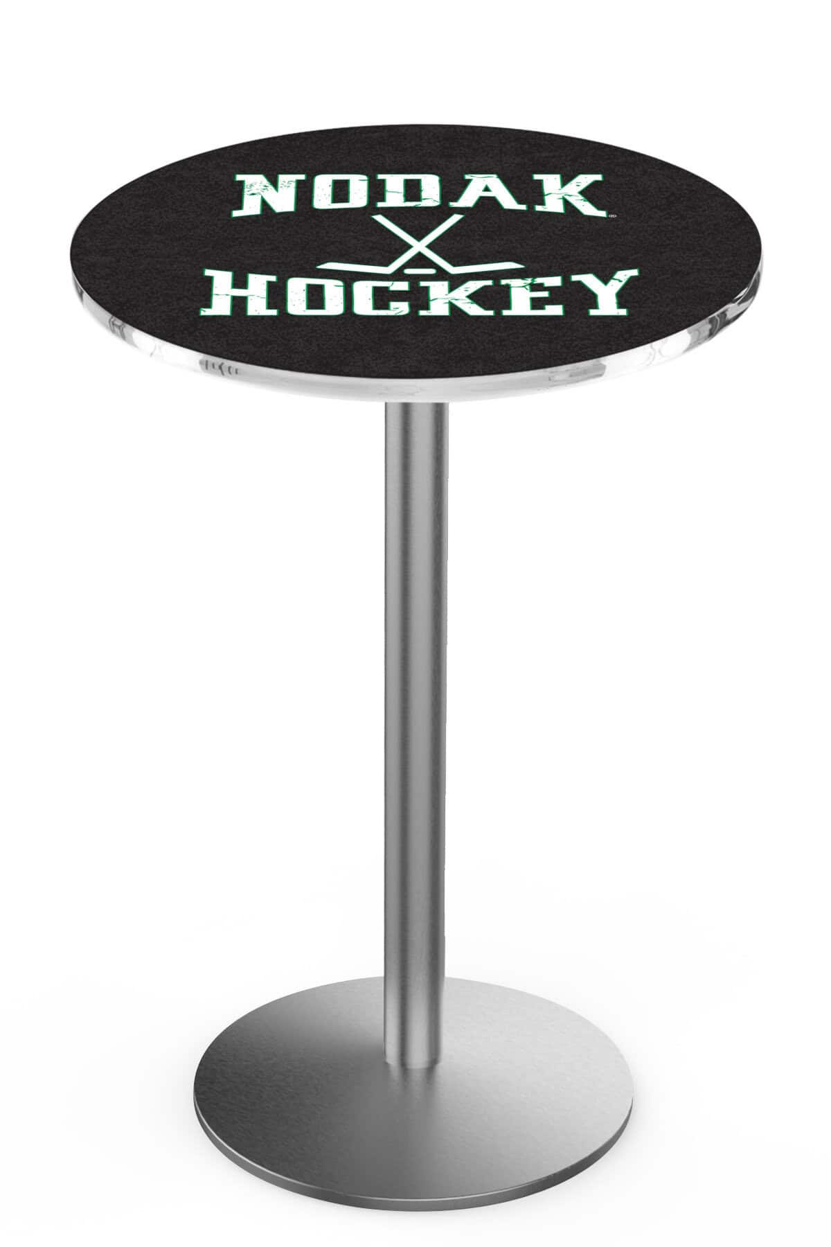 University of North Dakota (Hockey) 42-Inch Pub Table with 30-Inch Top, Round Base Base, and Stainless Finish