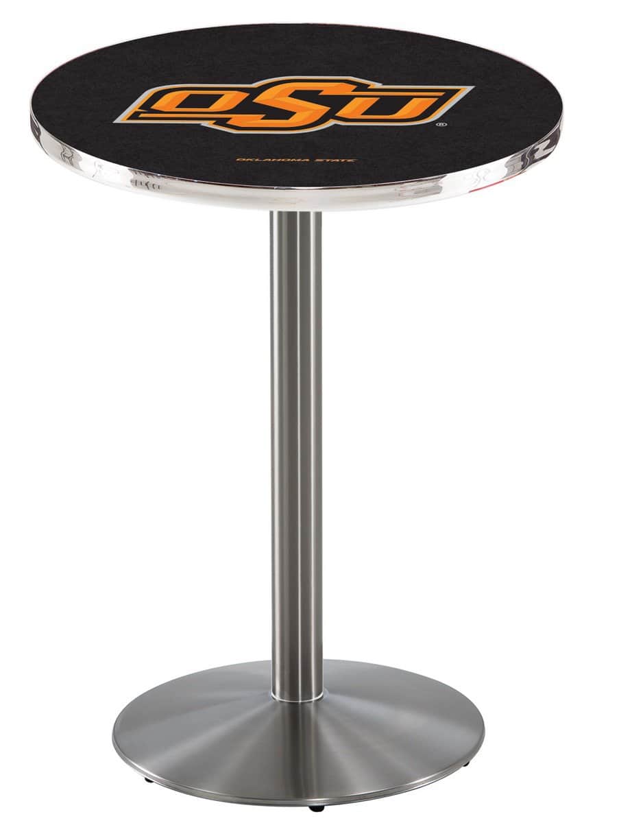 Oklahoma State University 36-Inch Pub Table with 36-Inch Top, Round Base Base, and Stainless Finish