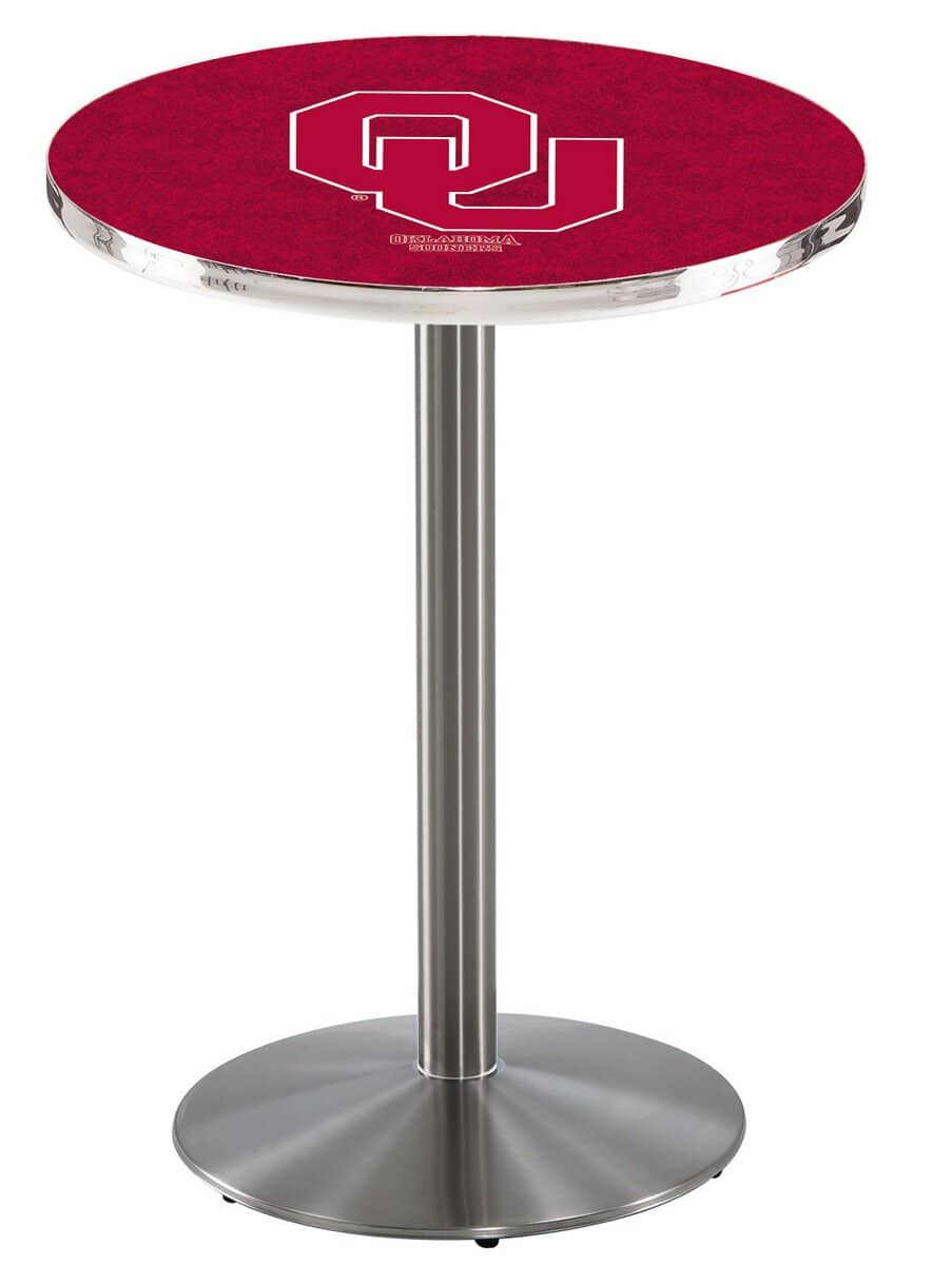 Oklahoma University 36-Inch Pub Table with 30-Inch Top, Round Base Base, and Stainless Finish