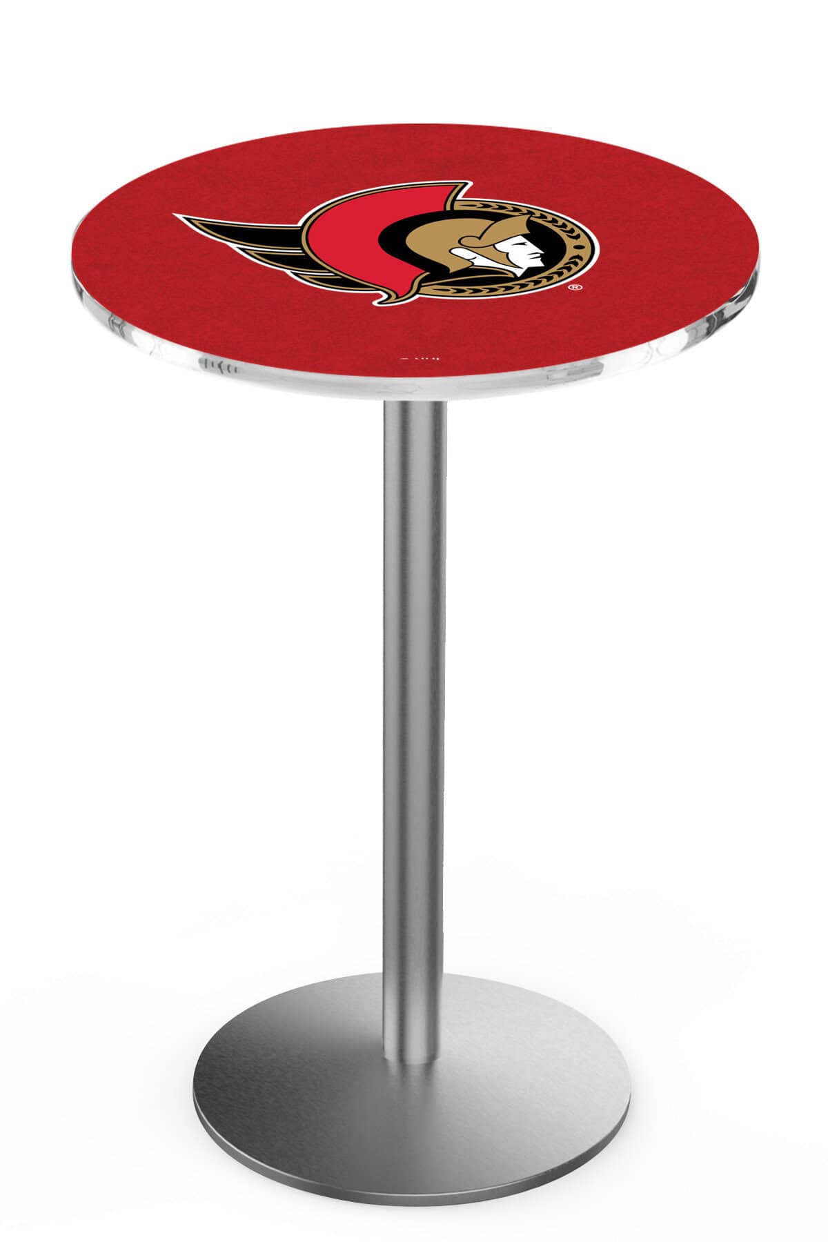 Ottawa Senators 36-Inch Pub Table with 30-Inch Top, Round Base Base, and Stainless Finish