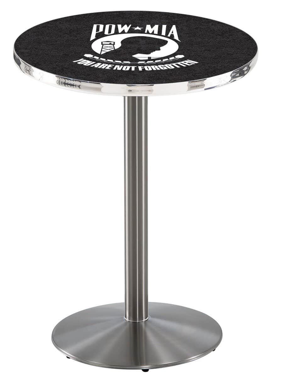 POW/MIA 42-Inch Pub Table with 36-Inch Top, Round Base Base, and Stainless Finish