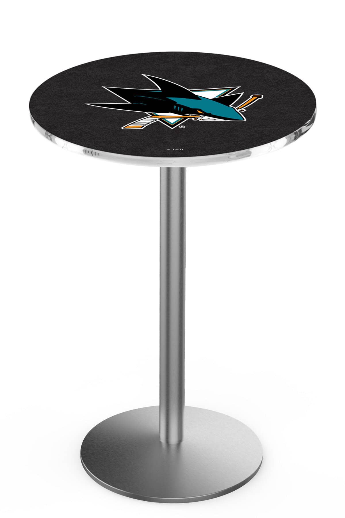 San Jose Sharks 36-Inch Pub Table with 30-Inch Top, Round Base Base, and Stainless Finish