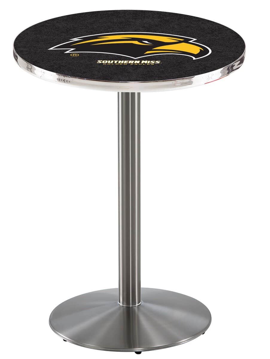 University of Southern Mississippi 42-Inch Pub Table with 30-Inch Top, Round Base Base, and Stainless Finish