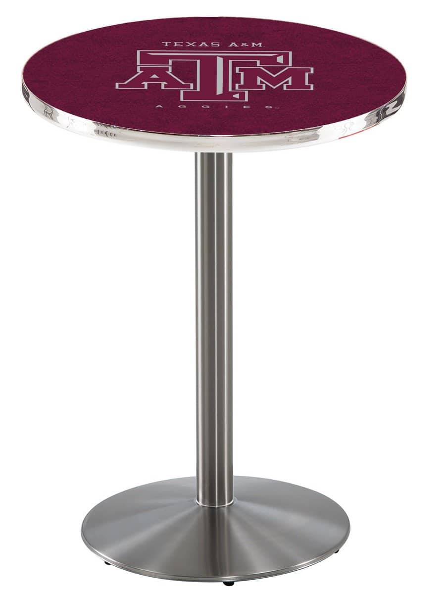 Texas A&M 36-Inch Pub Table with 36-Inch Top, Round Base Base, and Stainless Finish